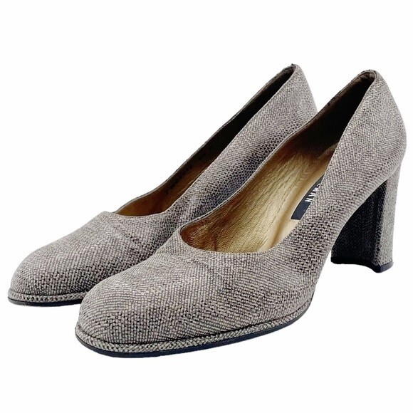 Vintage Stuart Weitzman Taupe Smoke Leather Iguana Print Pumps Women’s Size 6.5 - Picture 5 of 13